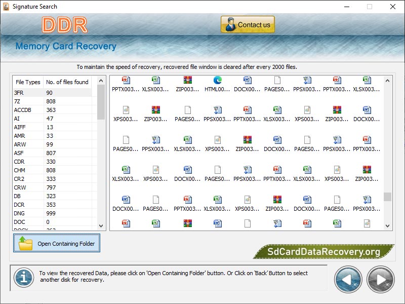 Screenshot of SDHC Memory Card Recovery Software