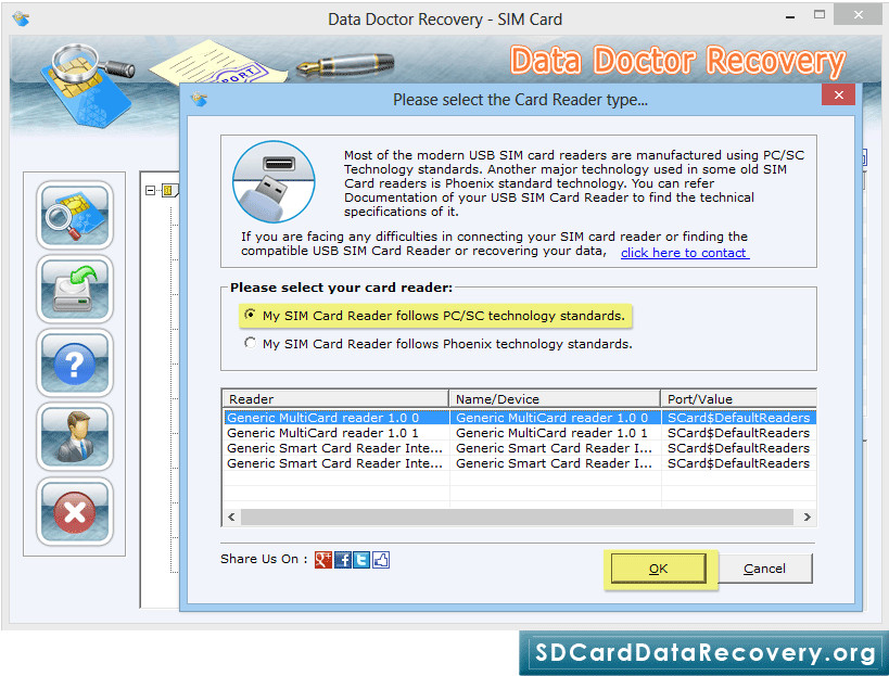 Select your sim card reader