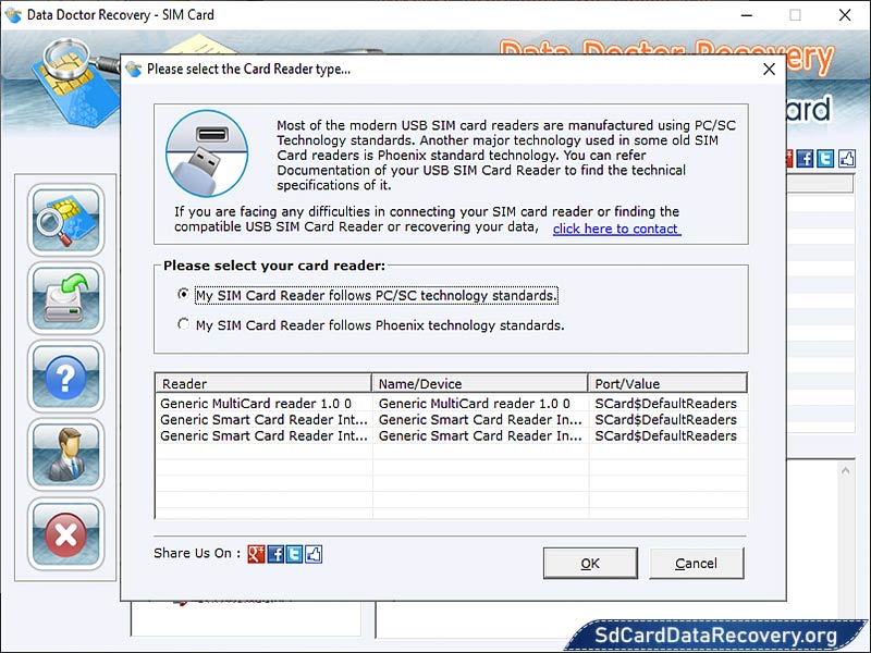 Screenshot of Sim Card Data Recovery Utility